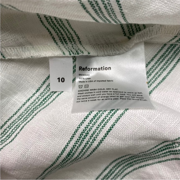 Reformation Sz 10 NWOT Green Stripe Hyla Midi Dress 100% Linen Made in USA - Picture 9 of 13